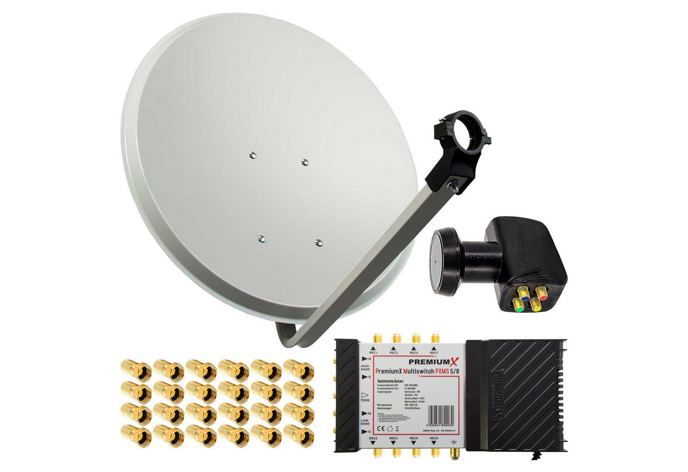 PremiumX SAT Anlage 80cm Antenne Multischalter 5/8 Quattro LNB 24x F-Stecker SAT-Antenne PremiumX SAT Anlage 80cm Antenne Multischalter 5/8 Quattro LNB 24x F-Stecker SAT-Antenne von PremiumX