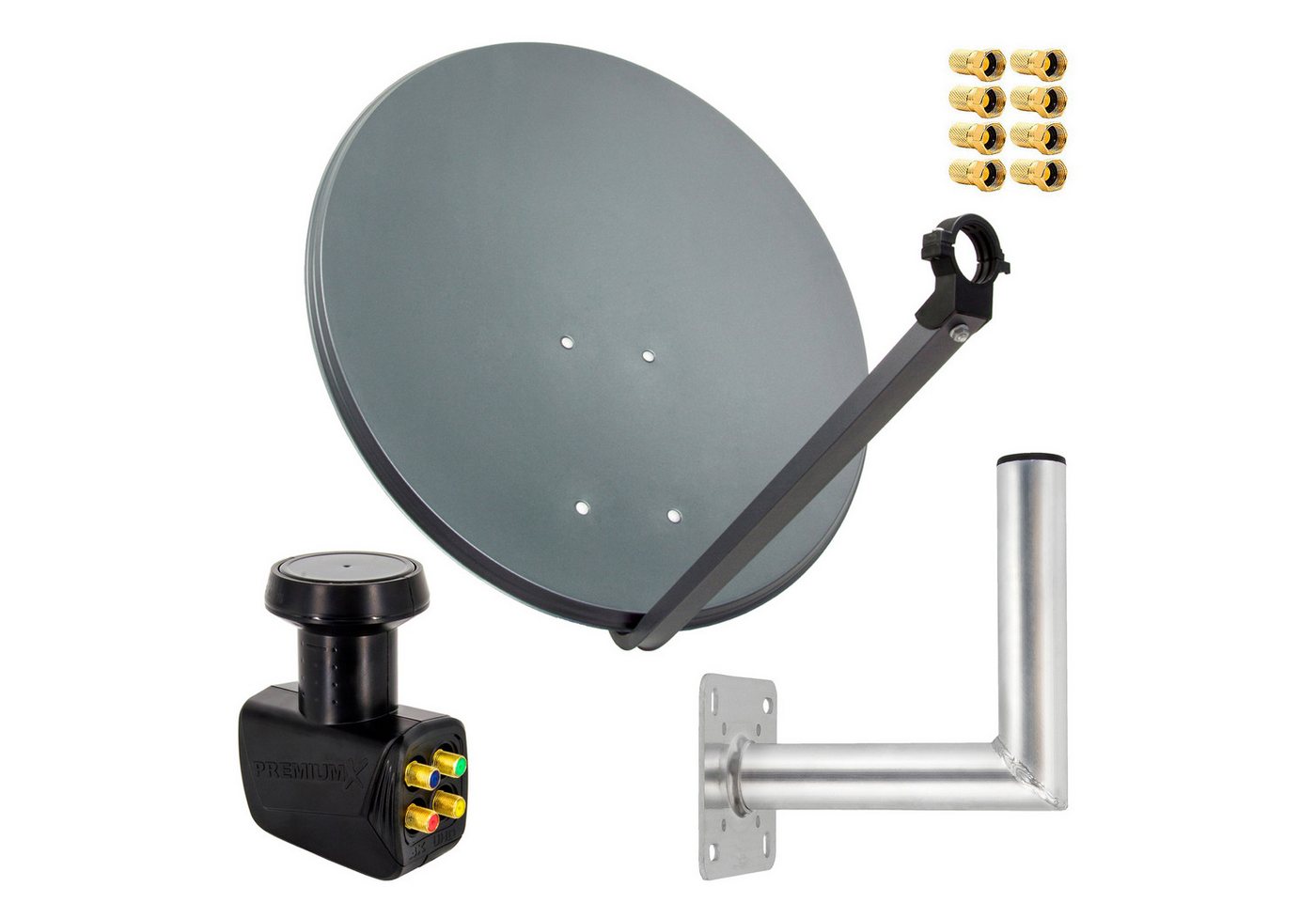 PremiumX SAT Anlage 80cm Antenne Quad LNB 8x F-Stecker Wandhalter 25cm SAT-Antenne von PremiumX