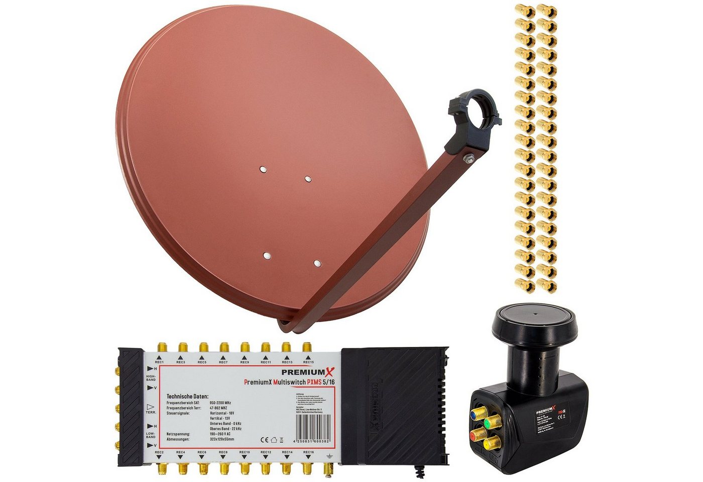 PremiumX SAT Anlage 80cm Antenne Ziegelrot 5/16 Multischalter LNB F-Stecker SAT-Antenne von PremiumX