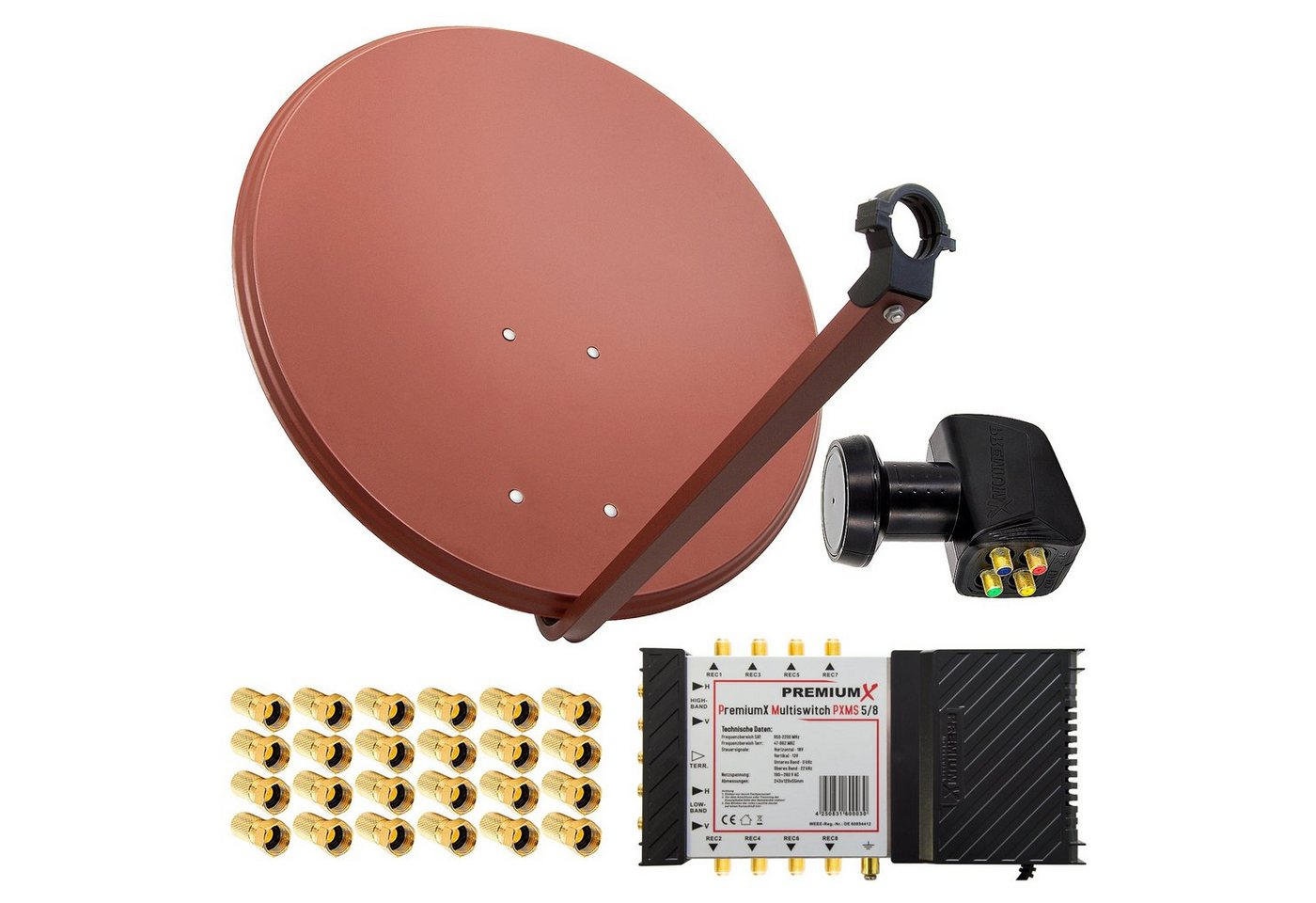 PremiumX SAT Anlage 80cm Antenne Ziegelrot Multischalter 5/8 LNB F-Stecker SAT-Antenne PremiumX SAT Anlage 80cm Antenne Ziegelrot Multischalter 5/8 LNB F-Stecker SAT-Antenne von PremiumX