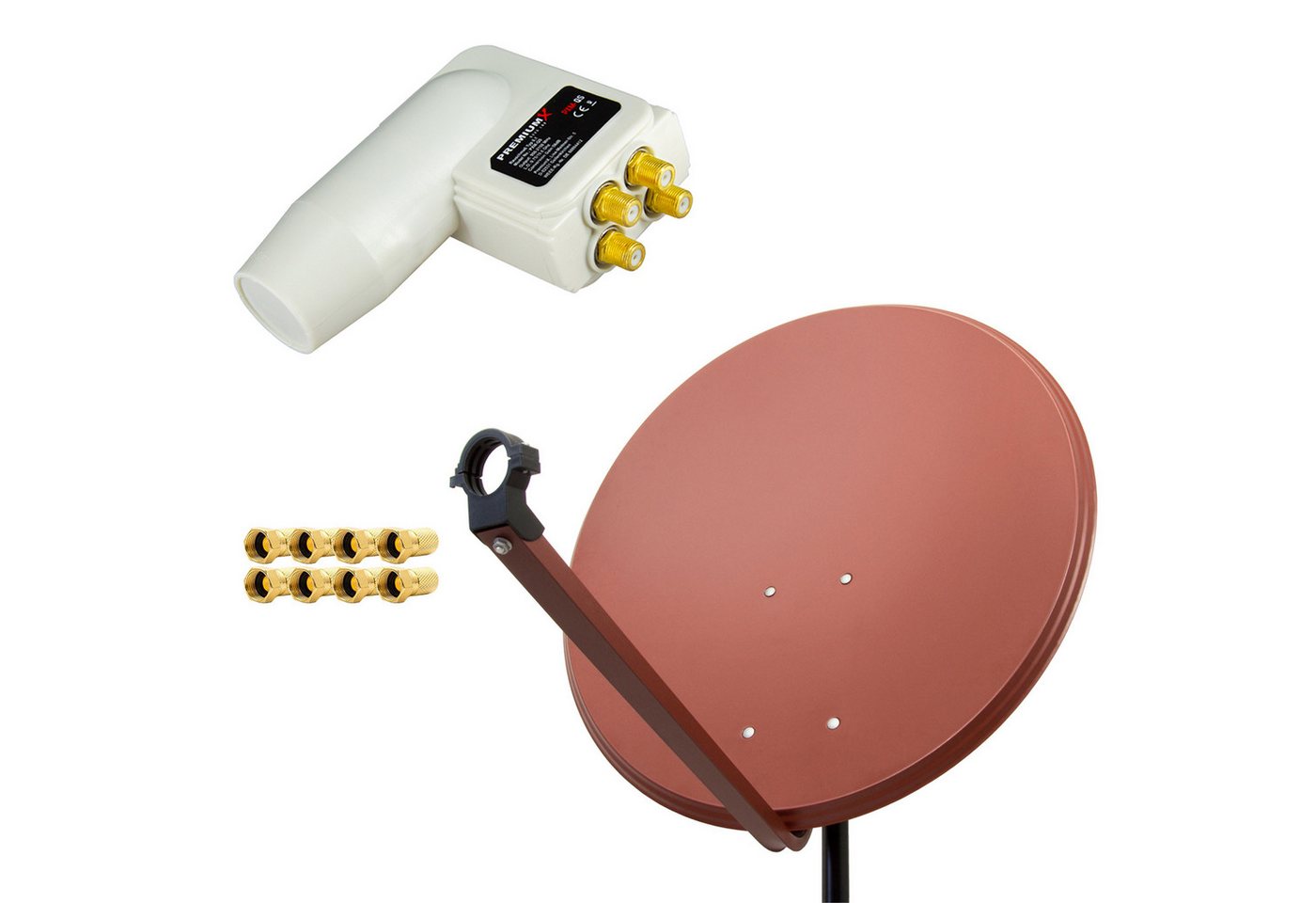 PremiumX SAT Anlage 80cm Antenne Ziegelrot Quad LNB weiß 8x F-Stecker SAT-Antenne von PremiumX