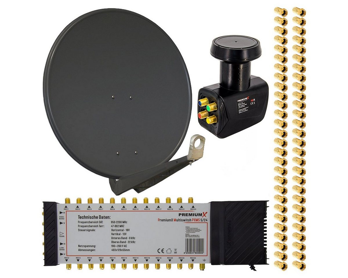 PremiumX SAT-Anlage Antenne 80cm Multischalter 5/24 Quattro LNB 56x F-Stecker SAT-Antenne PremiumX SAT-Anlage Antenne 80cm Multischalter 5/24 Quattro LNB 56x F-Stecker SAT-Antenne von PremiumX