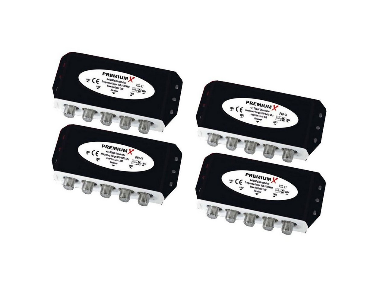 PremiumX SAT-Verteiler 4x PXD-41 DiseqC Schalter 4/1 Umschalter 2.0 Wetterschutz DVB-S2 von PremiumX