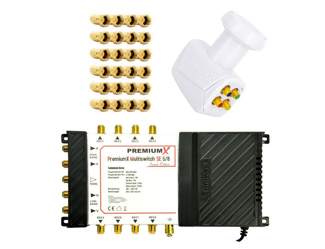 PremiumX SAT-Multischalter Multischalter 5/8 Switch mit Quattro LNB in weiß und 24x F-Stecker PremiumX SAT-Multischalter Multischalter 5/8 Switch mit Quattro LNB in weiß und 24x F-Stecker von PremiumX