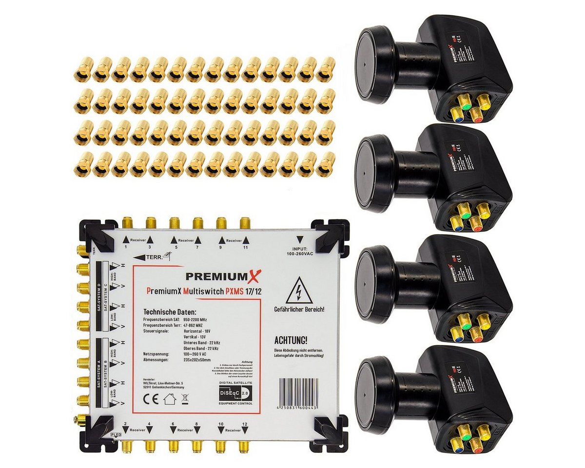 PremiumX SAT-Multischalter Multischalter Set 17/12 Multiswitch SAT 4x Quattro LNB 56x F-Stecker von PremiumX