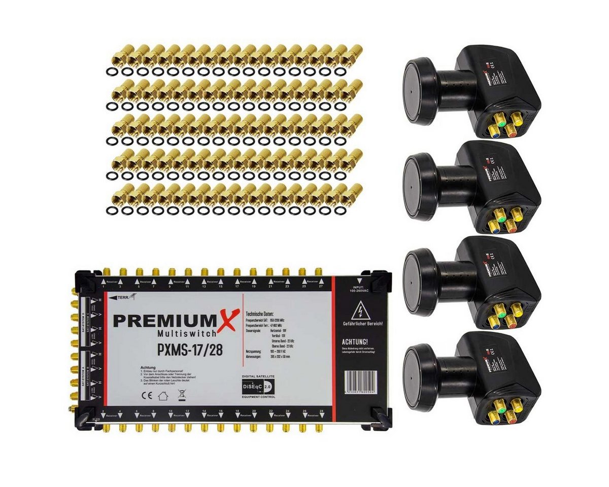 PremiumX SAT-Multischalter Multischalter Set 17/28 Multiswitch SAT 4x Quattro LNB 80x F-Stecker PremiumX SAT-Multischalter Multischalter Set 17/28 Multiswitch SAT 4x Quattro LNB 80x F-Stecker von PremiumX