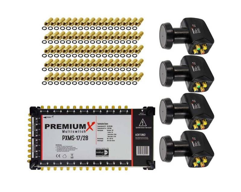 PremiumX SAT-Multischalter Multischalter Set 17/28 Multiswitch SAT 4x Quattro LNB 80x F-Stecker von PremiumX