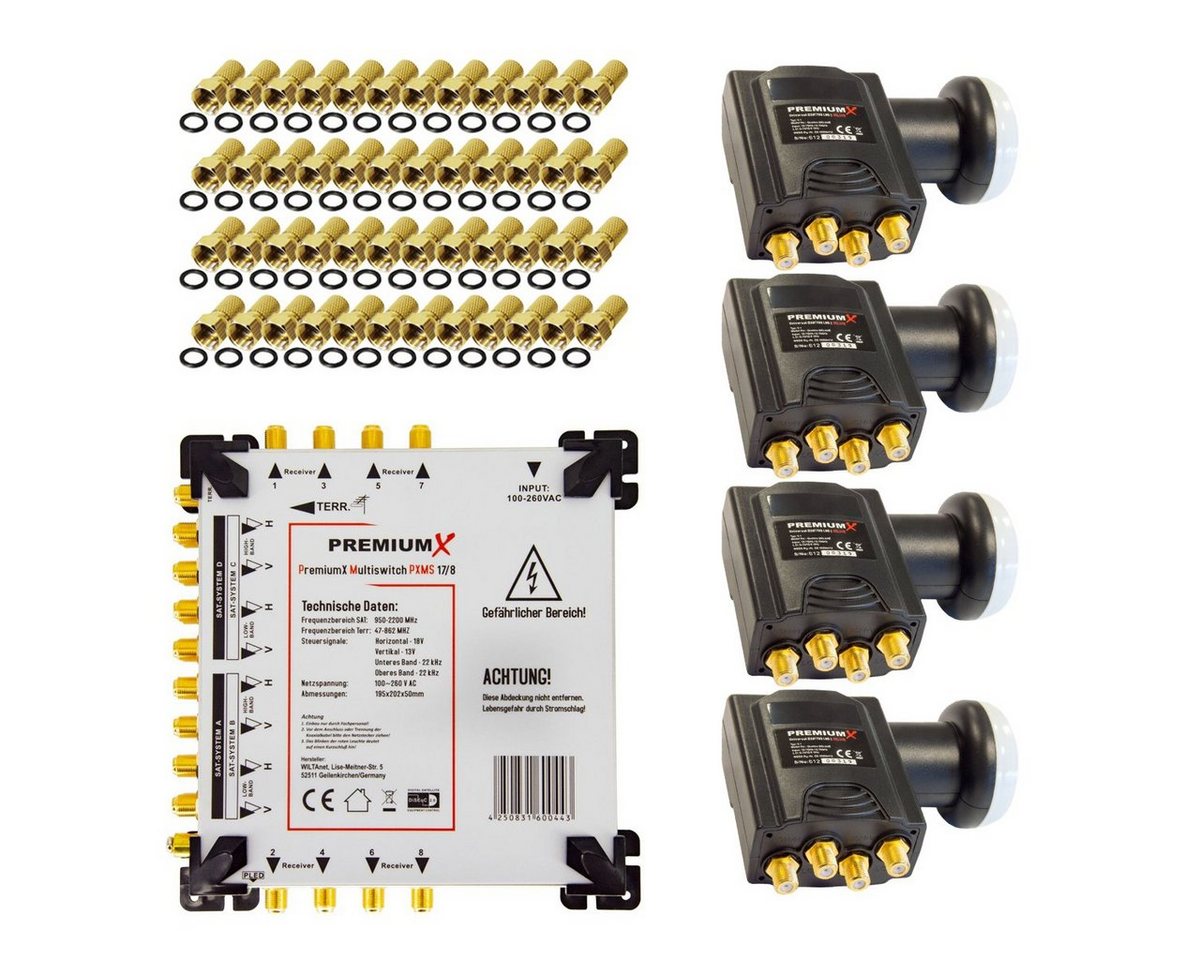 PremiumX SAT-Multischalter Multischalter Set 17/8 Multiswitch SAT 4x Quattro LNB 48x F-Stecker von PremiumX