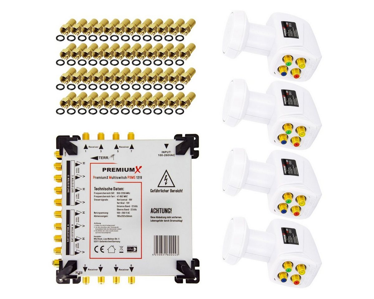 PremiumX SAT-Multischalter Multischalter Set 17/8 Multiswitch SAT 4x Quattro LNB 48x F-Stecker PremiumX SAT-Multischalter Multischalter Set 17/8 Multiswitch SAT 4x Quattro LNB 48x F-Stecker von PremiumX