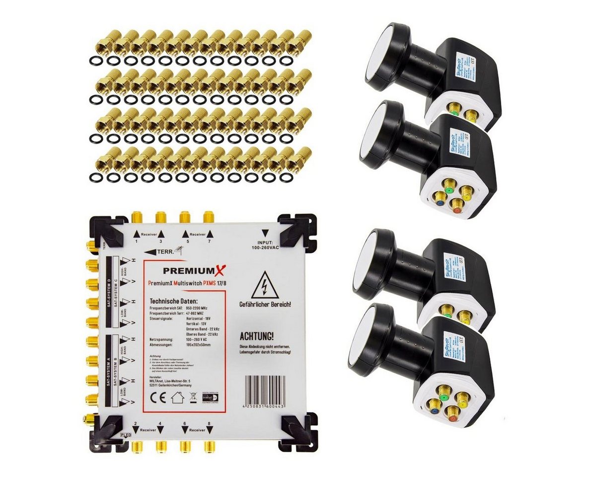 PremiumX SAT-Multischalter Multischalter Set 17/8 Multiswitch SAT 4x Quattro LNB 48x F-Stecker PremiumX SAT-Multischalter Multischalter Set 17/8 Multiswitch SAT 4x Quattro LNB 48x F-Stecker von PremiumX