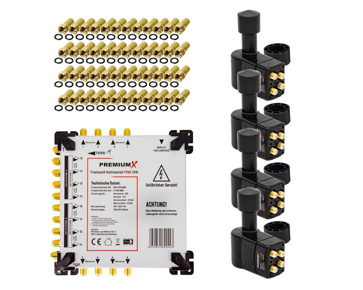 PremiumX SAT-Multischalter Multischalter Set 17/8 Multiswitch SAT 4x Rocket Quattro LNB von PremiumX