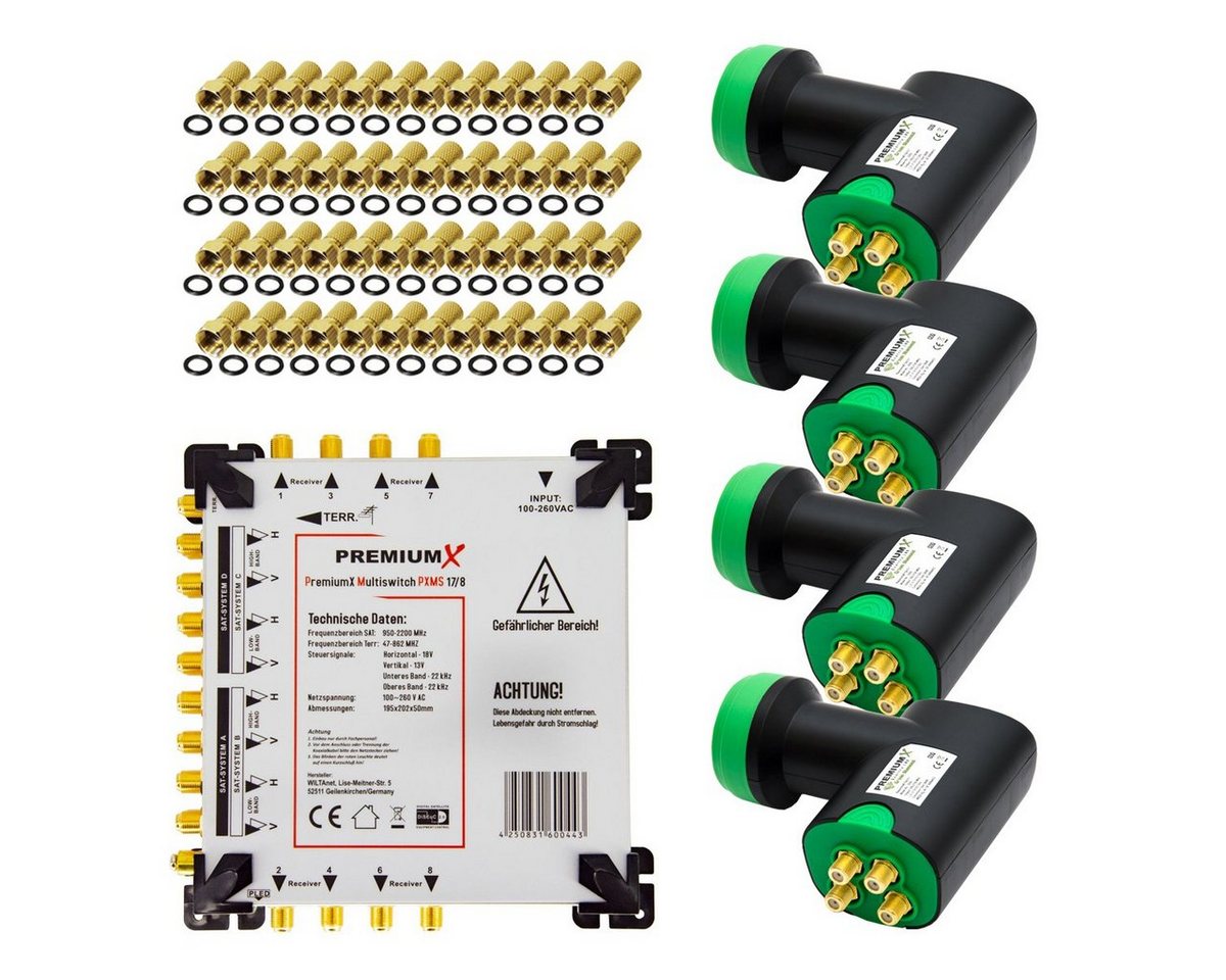 PremiumX SAT-Multischalter Multischalter Set 17/8 SAT 4x Green Diamond Quattro LNB 48x F-Stecker von PremiumX