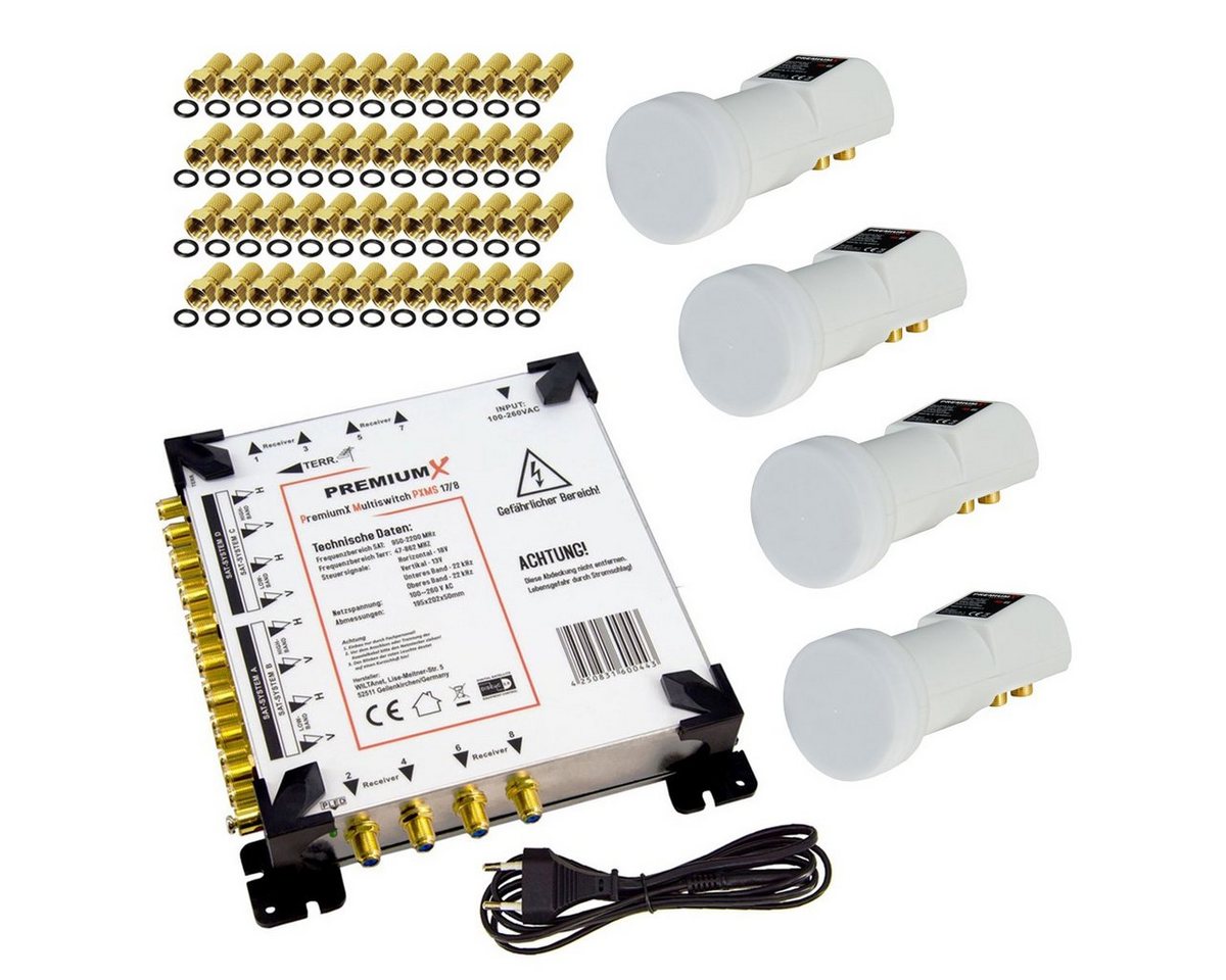 PremiumX SAT-Multischalter Multischalter Set 17/8 SAT 4x PXV-Q Quattro LNB 48x F-Stecker von PremiumX