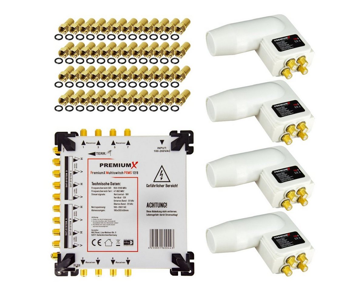PremiumX SAT-Multischalter Multischalter Set 17/8 SAT 4x Quattro Multifeed LNB 48x F-Stecker PremiumX SAT-Multischalter Multischalter Set 17/8 SAT 4x Quattro Multifeed LNB 48x F-Stecker von PremiumX