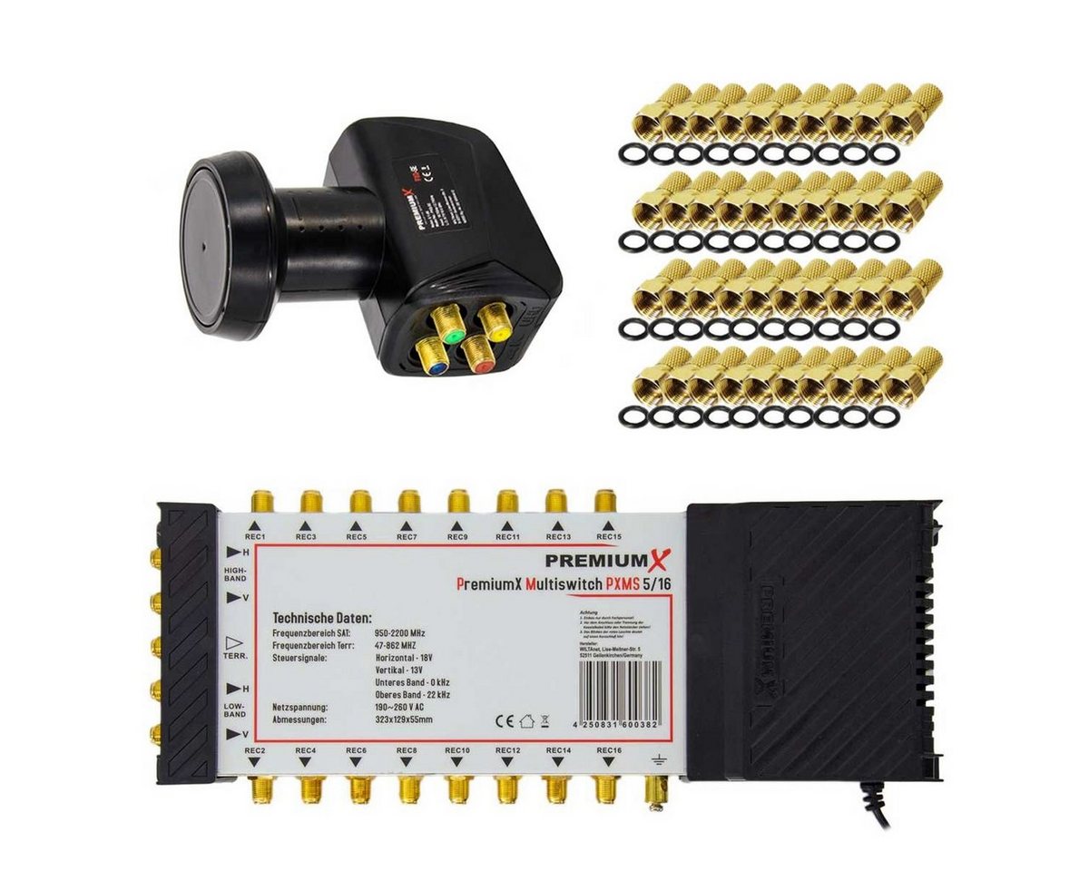 PremiumX SAT-Multischalter Multischalter Set 5/16 Multiswitch SAT Quattro LNB 40x F-Stecker von PremiumX