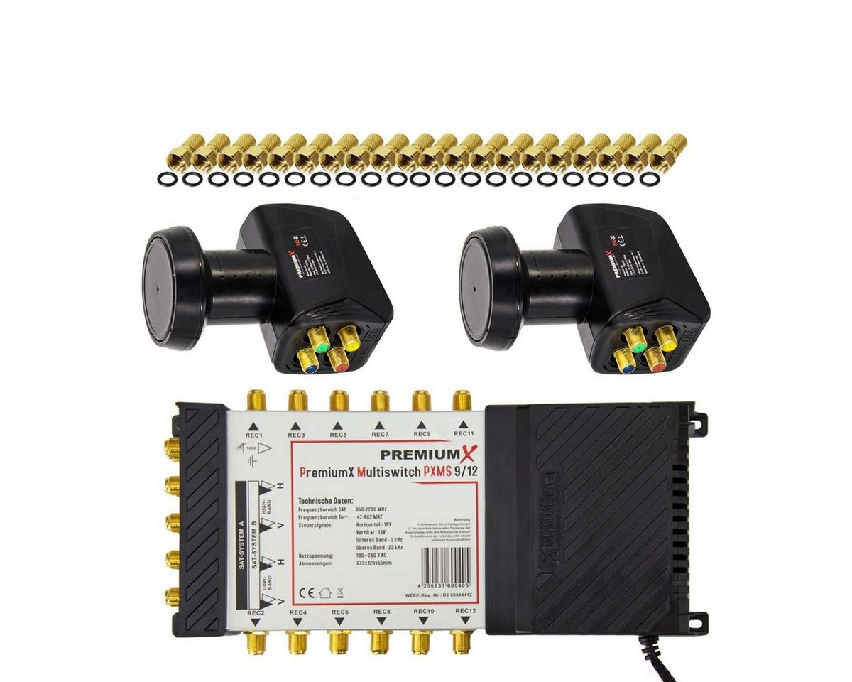 PremiumX SAT-Multischalter Multischalter Set 9/12 Multiswitch SAT 2x Quattro LNB 40x F-Stecker PremiumX SAT-Multischalter Multischalter Set 9/12 Multiswitch SAT 2x Quattro LNB 40x F-Stecker von PremiumX