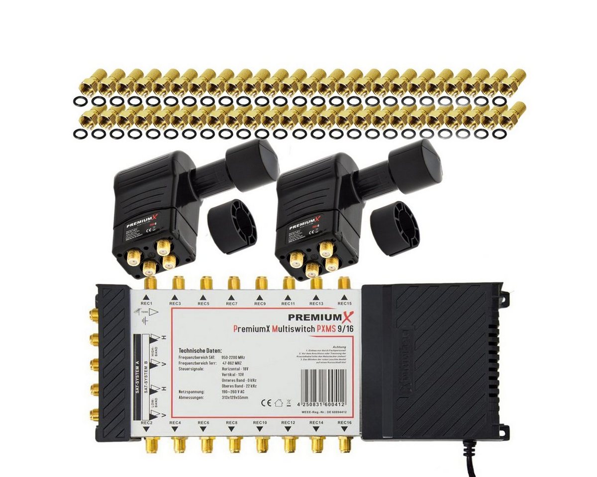 PremiumX SAT-Multischalter Multischalter Set 9/16 SAT 2x Rocket Quattro LNB 48x F-Stecker von PremiumX