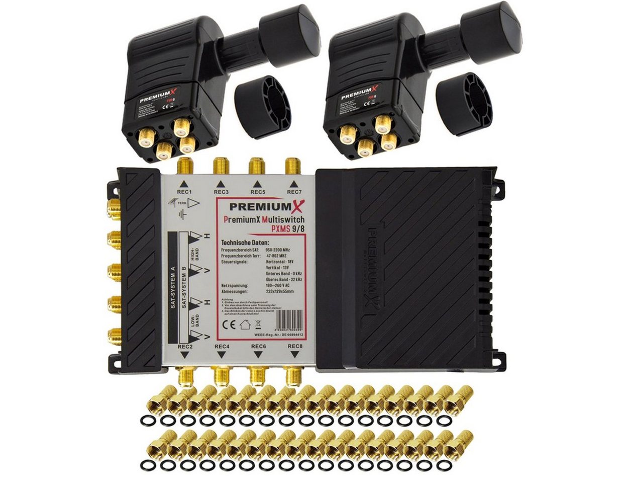 PremiumX SAT-Multischalter Multischalter Set 9/8 SAT 2x Rocket Quattro LNB 32x F-Stecker PremiumX SAT-Multischalter Multischalter Set 9/8 SAT 2x Rocket Quattro LNB 32x F-Stecker von PremiumX