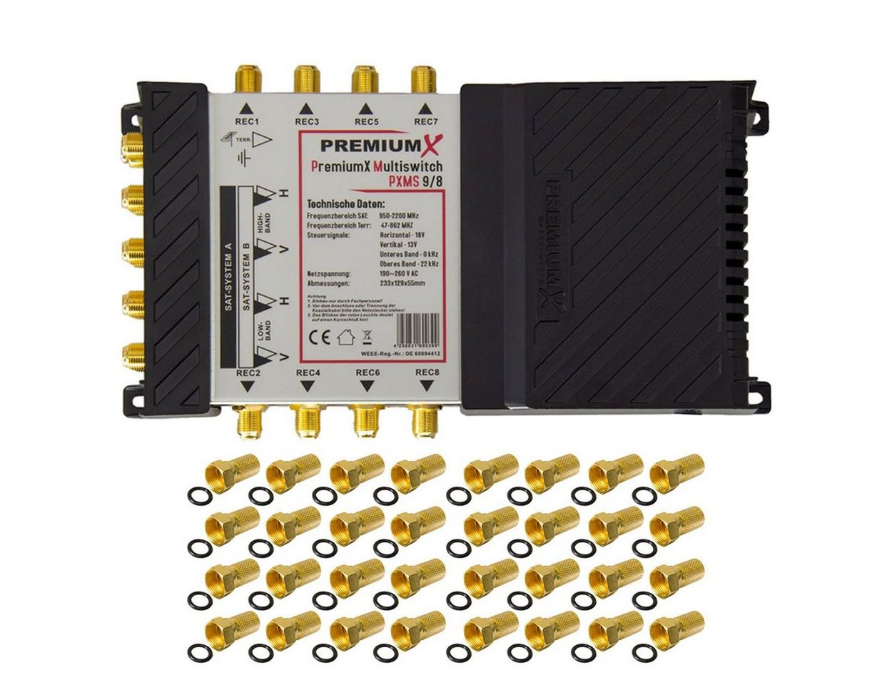 PremiumX SAT-Multischalter Multischalter Set 9/8 SAT Multiswitch 32x F-Stecker von PremiumX