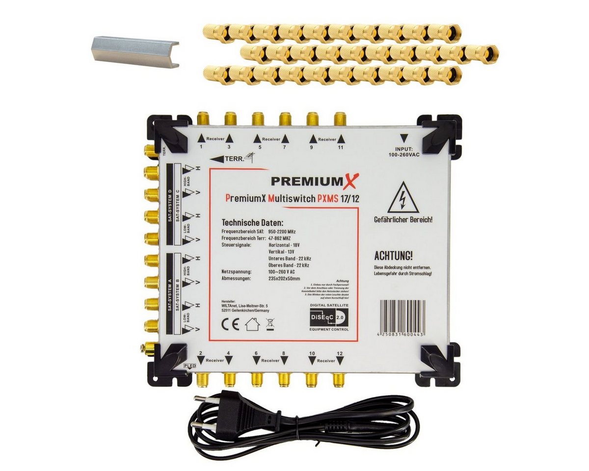 PremiumX SAT-Multischalter PXMS 17/12 Multischalter 4 SAT für 12 Teilnehmer Montage Set PremiumX SAT-Multischalter PXMS 17/12 Multischalter 4 SAT für 12 Teilnehmer Montage Set von PremiumX