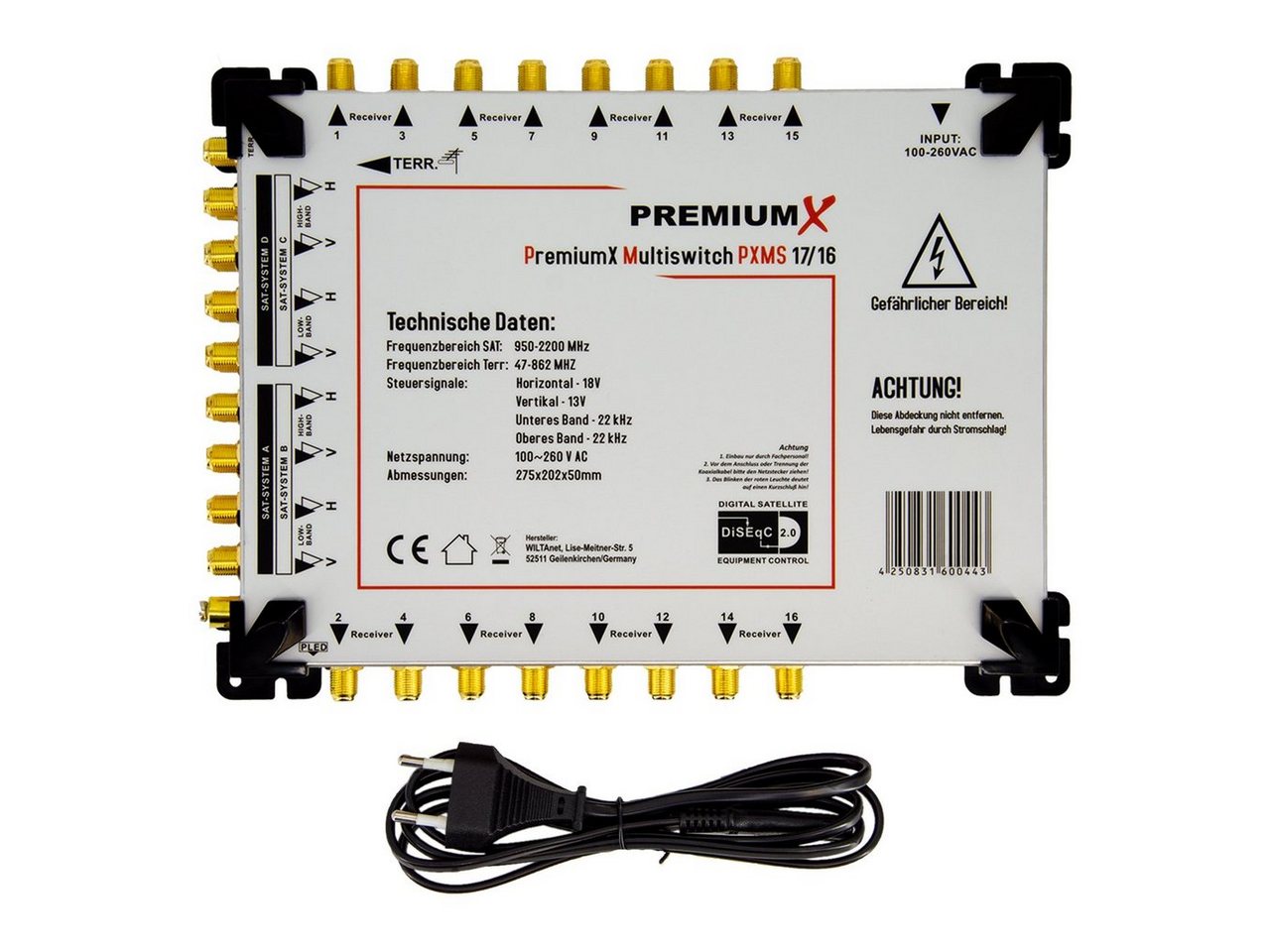 PremiumX SAT-Multischalter PXMS 17/16 Multischalter Netzteil Multiswitch 4 SAT für 16 Teilnehmer von PremiumX