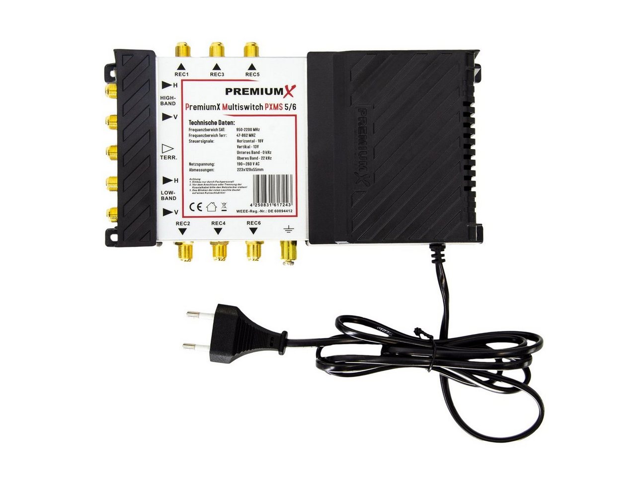 PremiumX SAT-Multischalter PXMS 5/6 Multischalter mit Netzteil Multiswitch 1 SAT für 6 Teilnehmer PremiumX SAT-Multischalter PXMS 5/6 Multischalter mit Netzteil Multiswitch 1 SAT für 6 Teilnehmer von PremiumX