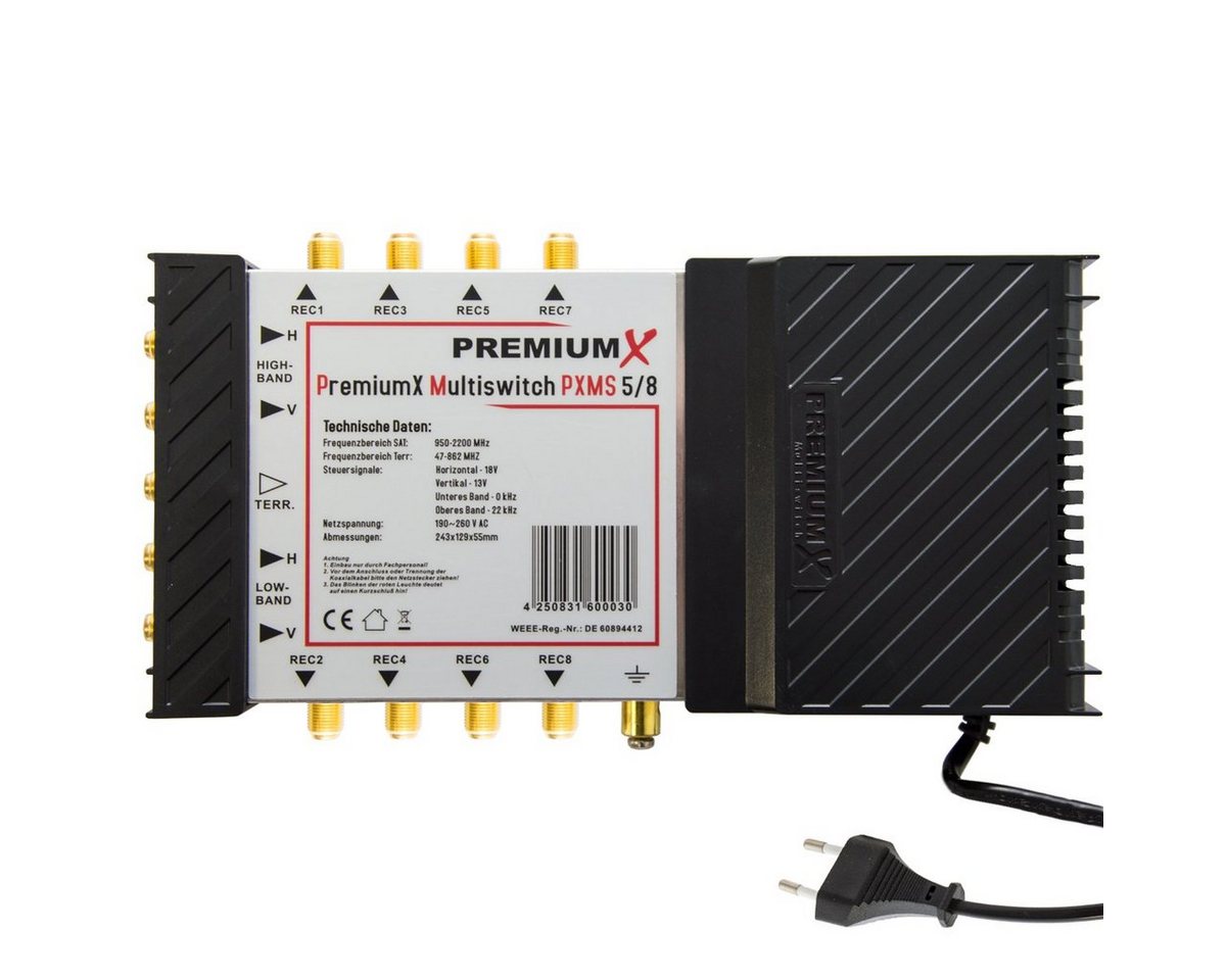 PremiumX SAT-Multischalter PXMS 5/8 Multischalter mit Netzteil Multiswitch 1 SAT für 8 Teilnehmer PremiumX SAT-Multischalter PXMS 5/8 Multischalter mit Netzteil Multiswitch 1 SAT für 8 Teilnehmer von PremiumX