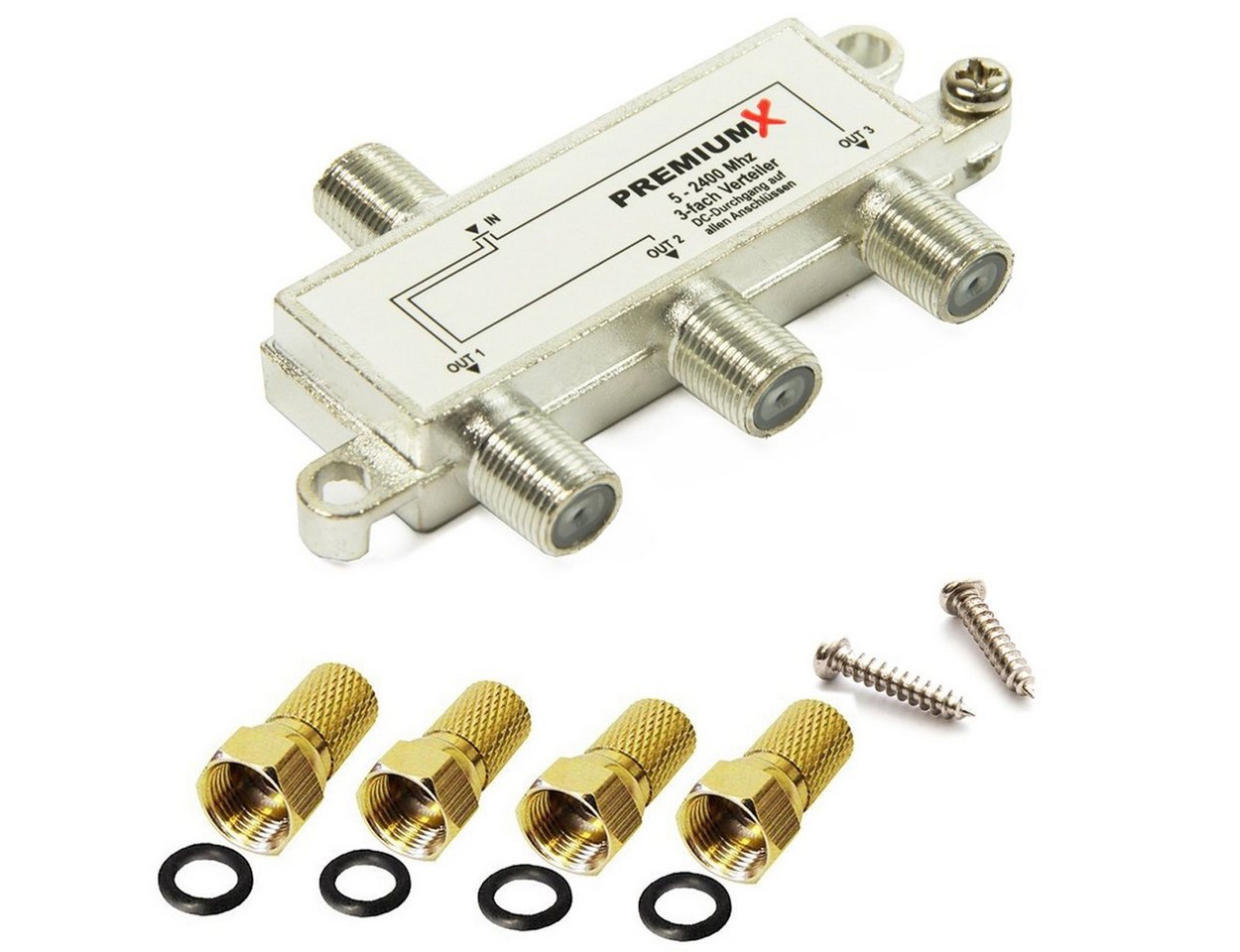 PremiumX SAT-Multischalter Switch 3-fach Verteiler 5-2400 MHz SAT Umschalter Digital 4 F-Stecker von PremiumX