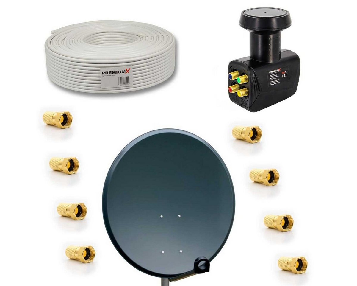 PremiumX Satelliten-Komplettanlage 80cm Alu Quad LNB 50m Kabel F-Stecker SAT-Antenne PremiumX Satelliten-Komplettanlage 80cm Alu Quad LNB 50m Kabel F-Stecker SAT-Antenne von PremiumX