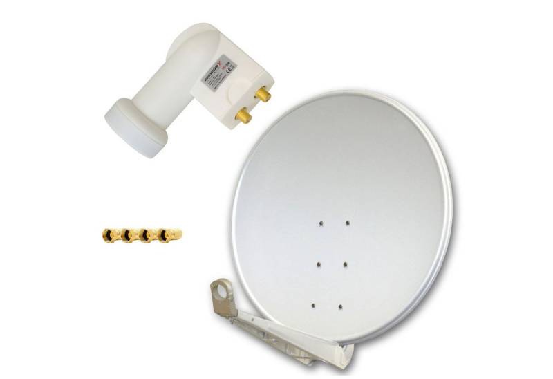 PremiumX Satellitenantenne 100 cm Alu Hellgrau + Twin LNB F-Stecker SAT-Antenne von PremiumX