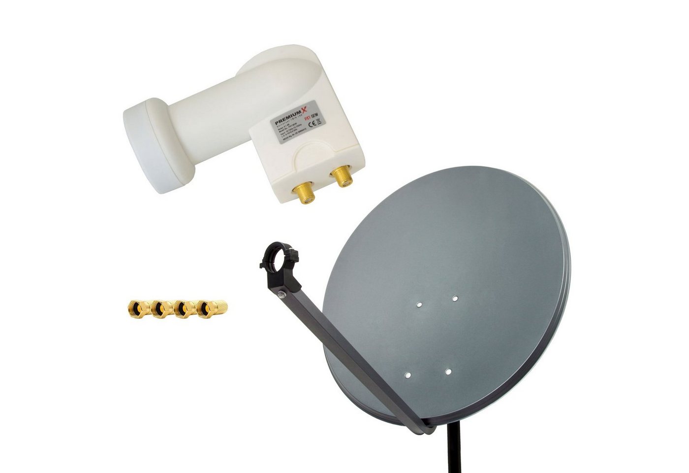 PremiumX Satellitenschüssel 60cm Antenne Anthrazit Twin LNB 4x F-Stecker SAT-Antenne von PremiumX
