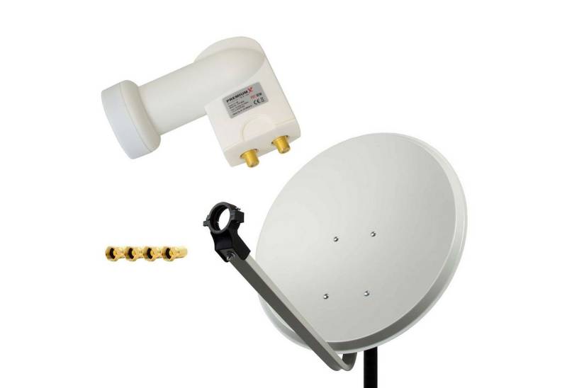 PremiumX Satellitenschüssel 60cm Antenne Hellgrau Twin weiß LNB 4x F-Stecker SAT-Antenne von PremiumX