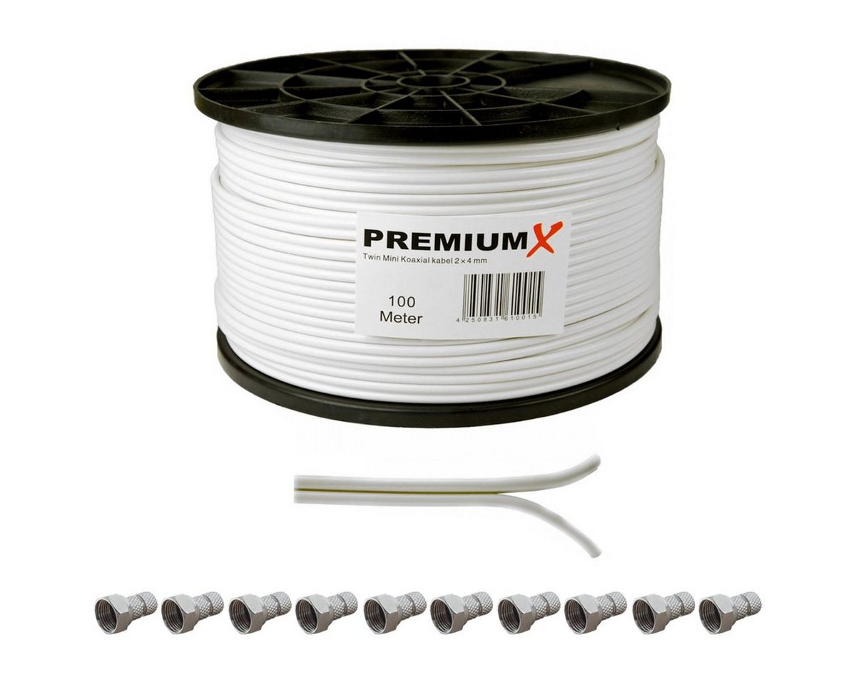 PremiumX Twini Mini KoaxialKabel 2x4mm Kabel 100m in weiß mit F-Stecker SAT-Kabel PremiumX Twini Mini KoaxialKabel 2x4mm Kabel 100m in weiß mit F-Stecker SAT-Kabel von PremiumX