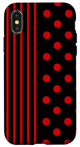 Gepunktet und gestreift, ästhetisch, adrett, niedlich, Boho, Rot / Schwarz Hülle für iPhone X/XS Gepunktet und gestreift, ästhetisch, adrett, niedlich, Boho, Rot / Schwarz Hülle für iPhone X/XS von Preppy Polka Girly Style