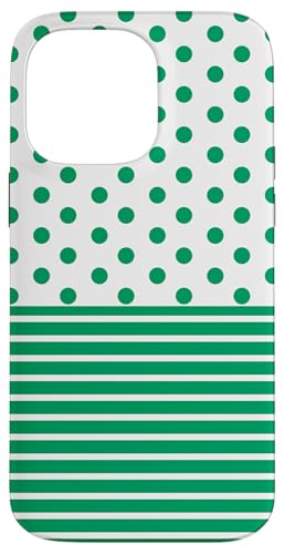 Grün-Weiß, gepunktet und gestreift, ästhetisch, adrett, niedlich, Boho Hülle für iPhone 14 Pro Max von Preppy Polka Girly Style