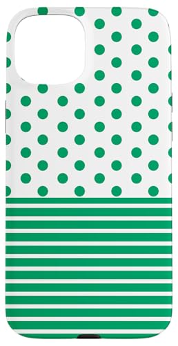 Grün-Weiß, gepunktet und gestreift, ästhetisch, adrett, niedlich, Boho Hülle für iPhone 15 Plus von Preppy Polka Girly Style