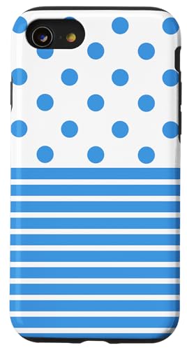 Hellblau Weiß gepunktet und gestreift, ästhetisch, adrett, niedlich Hülle für iPhone SE (2020) / 7 / 8 von Preppy Polka Girly Style