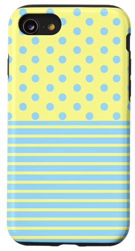 Hellgelb, Blau, gepunktet und gestreift, ästhetisch, adrett Hülle für iPhone SE (2020) / 7 / 8 von Preppy Polka Girly Style