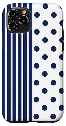 Marineblau-weiße Tupfen und gestreifte ästhetische adrette niedliche Hülle für iPhone 11 Pro Marineblau-weiße Tupfen und gestreifte ästhetische adrette niedliche Hülle für iPhone 11 Pro von Preppy Polka Girly Style