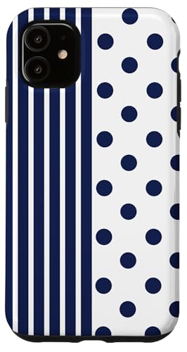 Marineblau-weiße Tupfen und gestreifte ästhetische adrette niedliche Hülle für iPhone 11 Marineblau-weiße Tupfen und gestreifte ästhetische adrette niedliche Hülle für iPhone 11 von Preppy Polka Girly Style