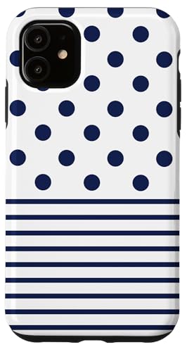 Marineblau-weiße Tupfen und gestreifte ästhetische adrette niedliche Hülle für iPhone 11 Marineblau-weiße Tupfen und gestreifte ästhetische adrette niedliche Hülle für iPhone 11 von Preppy Polka Girly Style
