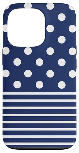 Marineblau-weiße Tupfen und gestreifte ästhetische adrette niedliche Hülle für iPhone 13 Pro Marineblau-weiße Tupfen und gestreifte ästhetische adrette niedliche Hülle für iPhone 13 Pro von Preppy Polka Girly Style