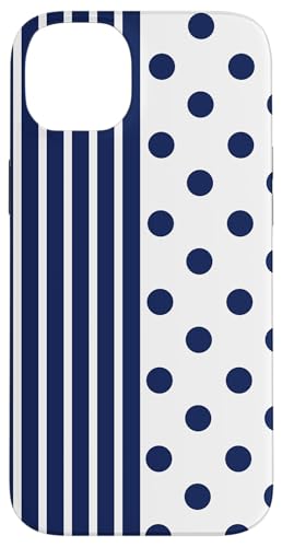 Marineblau-weiße Tupfen und gestreifte ästhetische adrette niedliche Hülle für iPhone 14 Plus Marineblau-weiße Tupfen und gestreifte ästhetische adrette niedliche Hülle für iPhone 14 Plus von Preppy Polka Girly Style
