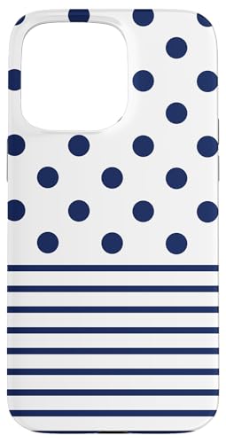 Marineblau-weiße Tupfen und gestreifte ästhetische adrette niedliche Hülle für iPhone 15 Pro Max Marineblau-weiße Tupfen und gestreifte ästhetische adrette niedliche Hülle für iPhone 15 Pro Max von Preppy Polka Girly Style