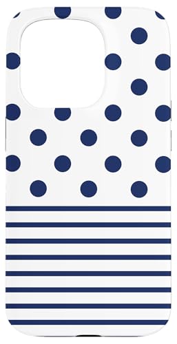 Marineblau-weiße Tupfen und gestreifte ästhetische adrette niedliche Hülle für iPhone 15 Pro Marineblau-weiße Tupfen und gestreifte ästhetische adrette niedliche Hülle für iPhone 15 Pro von Preppy Polka Girly Style