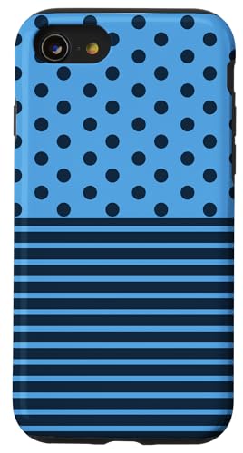 Marineblaues, gepunktetes und gestreiftes ästhetisches adrettes niedliches Boho Hülle für iPhone SE (2020) / 7 / 8 von Preppy Polka Girly Style