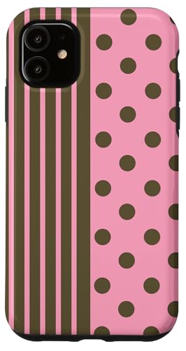 Olivgrün, Rosa, gepunktet und gestreift, ästhetisch, adrett, niedlich Hülle für iPhone 11 Olivgrün, Rosa, gepunktet und gestreift, ästhetisch, adrett, niedlich Hülle für iPhone 11 von Preppy Polka Girly Style