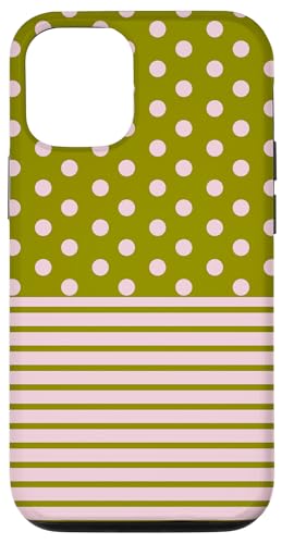 Olivgrün, Rosa, gepunktet und gestreift, ästhetisch, adrett, niedlich Hülle für iPhone 12/12 Pro von Preppy Polka Girly Style