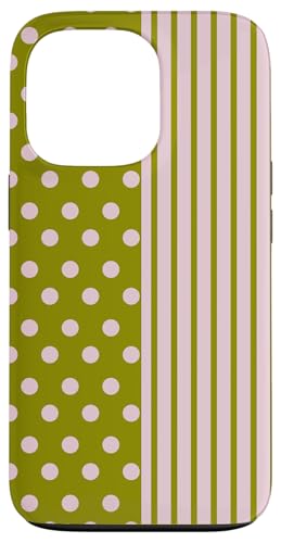 Olivgrün, Rosa, gepunktet und gestreift, ästhetisch, adrett, niedlich Hülle für iPhone 13 Pro von Preppy Polka Girly Style