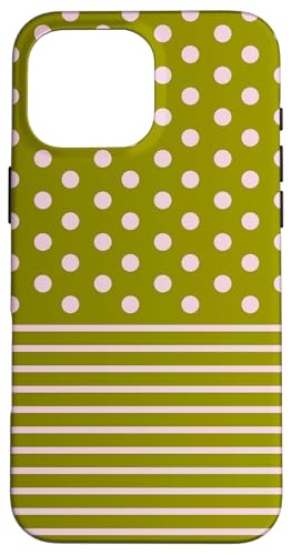 Olivgrün, Rosa, gepunktet und gestreift, ästhetisch, adrett, niedlich Hülle für iPhone 16 Pro Max von Preppy Polka Girly Style